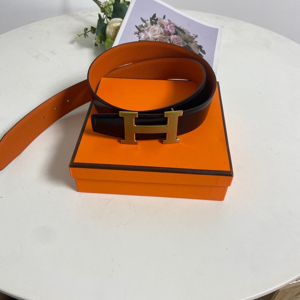 Hermes Orange Textured Leather Strap with Signature Stamp